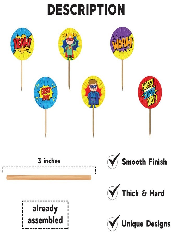 Festiko® Set of 6 Pcs Superhero Theme Happy Super Day Cupcake Topper, Cake Decoration Supplies, Birthday Decoration Items - Image 3